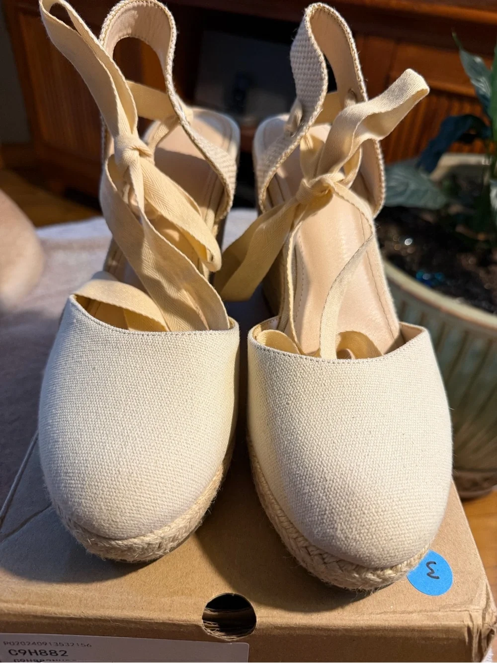 Canvas Espadrille Wedge Sandals - Cream